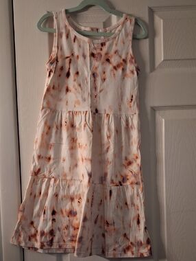 Old Navy White Tank Dress with Coral and Purple Tie-Dye Accents